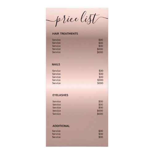 Rose Gold Hair Stylist Spa Price List Service Menu