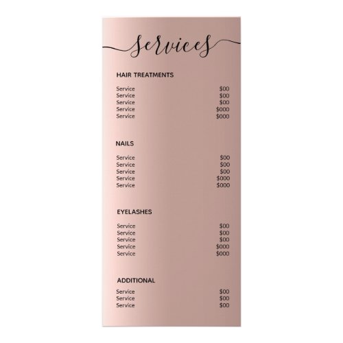 Rose Gold Hair Stylist Spa Price List Service Menu