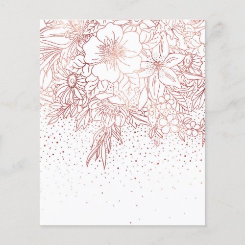 Rose gold hand drawn floral doodles and confetti flyer