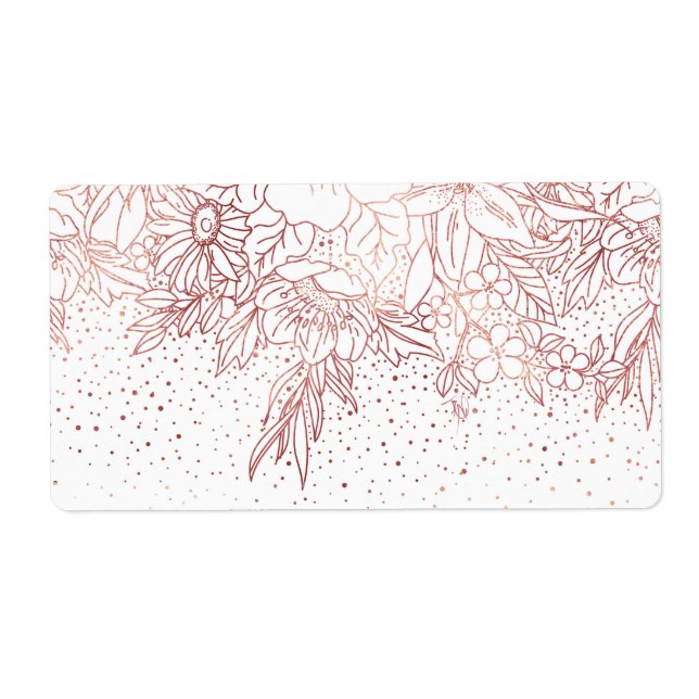 Rose gold hand drawn floral doodles and confetti label (Front)