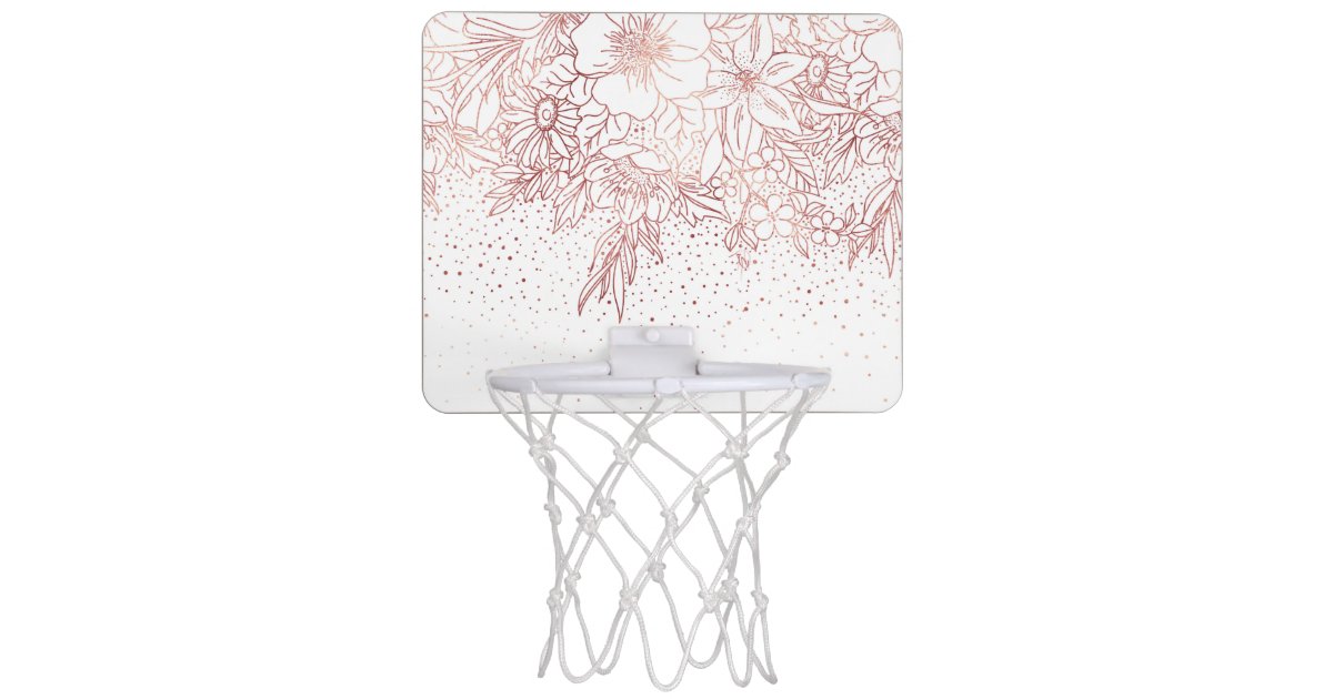 Rose Gold Hand Drawn Floral Doodles And Confetti Mini Basketball Hoop