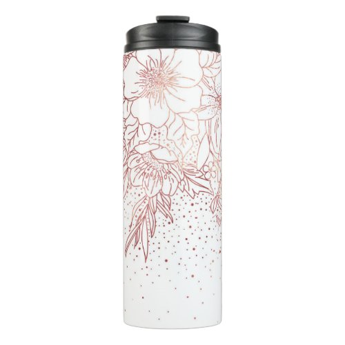 Rose gold hand drawn floral doodles and confetti thermal tumbler