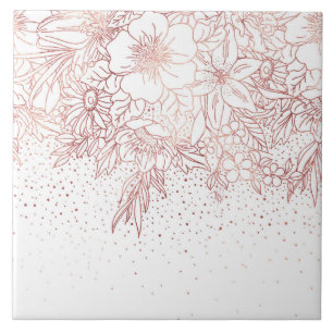 Rose gold hand drawn floral doodles and confetti tile
