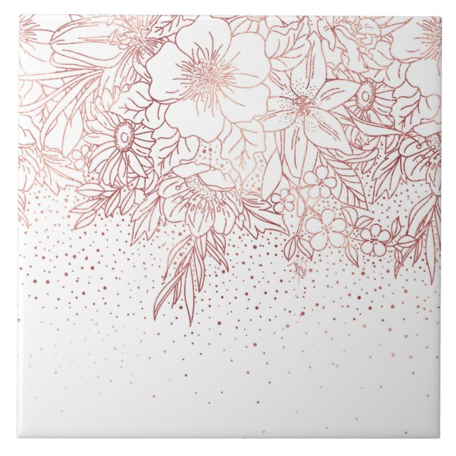 Rose gold hand drawn floral doodles and confetti tile (Front)