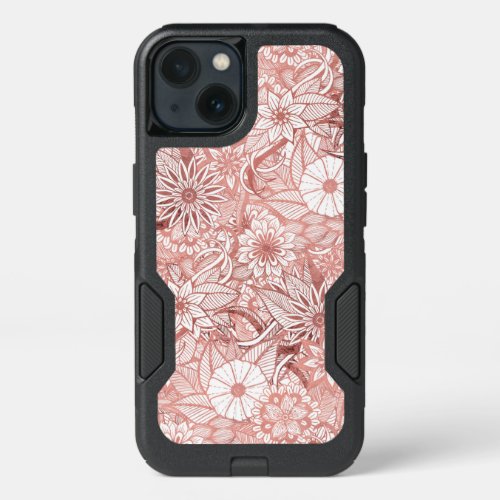 Rose Gold Hand Drawn Floral Illustration Pattern iPhone 13 Case