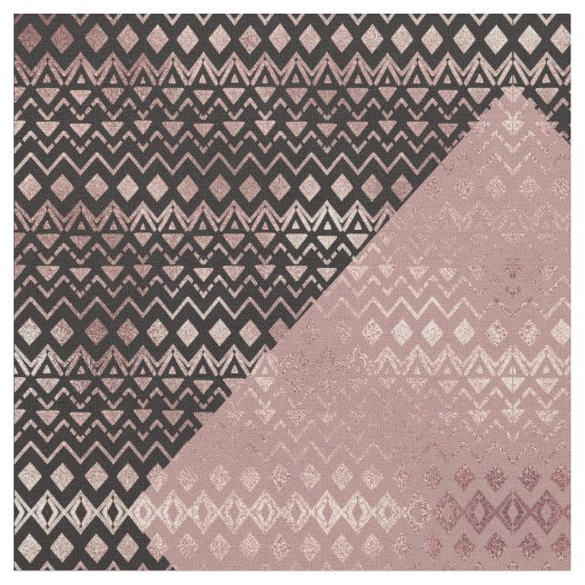 Rose Gold Hand Drawn Tribal Aztec Geometric Fabric (Close Up)