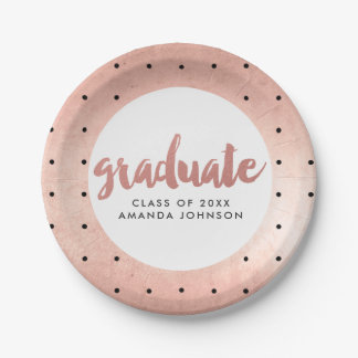 Rose Gold Hand Lettered Name Graduation Party Paper Plates