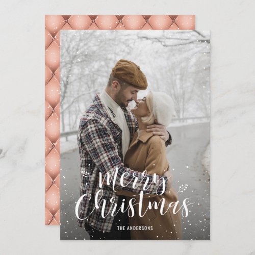 Rose Gold Hand Lettered Snow Photo Christmas Cards