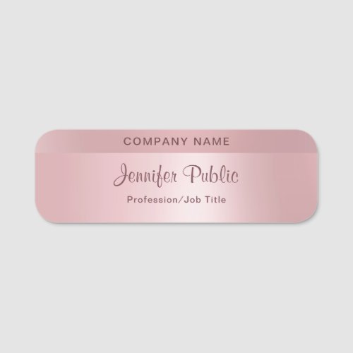 Rose Gold Hand Script Trendy Elegant Template Chic Name Tag