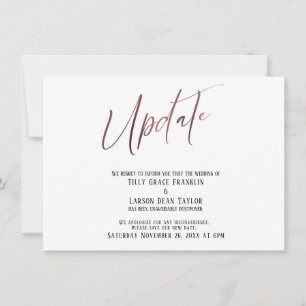 Rose Gold Handwriting Postponed Wedding Update Invitation