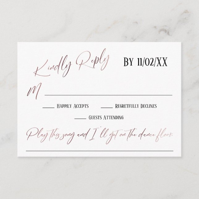 Rose Gold Handwriting Simple Song Request RSVP Enclosure Card (Front)