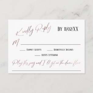 Rose Gold Handwriting Simple Song Request RSVP Enclosure Card