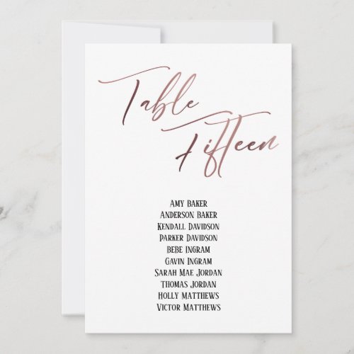 Rose Gold Handwriting Table Fifteen Seating Chart