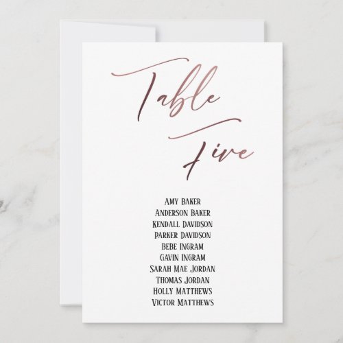 Rose Gold Handwriting Table Five Seating Chart
