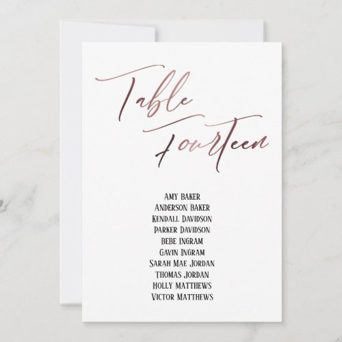 Rose Gold Handwriting Table Fourteen Seating Chart