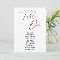 Rose Gold Handwriting Table One Seating Chart Card | Zazzle