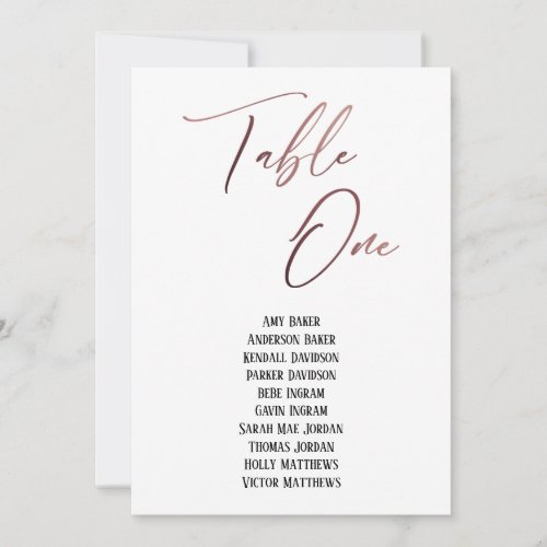 Rose Gold Handwriting Table One Seating Chart Card