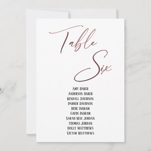 Rose Gold Handwriting Table Six Seating Chart