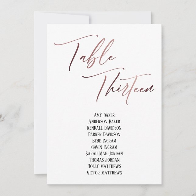 Rose Gold Handwriting Table Thirteen Seating Chart (Front)