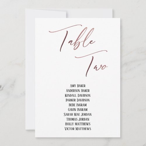 Rose Gold Handwriting Table Two Seating Chart