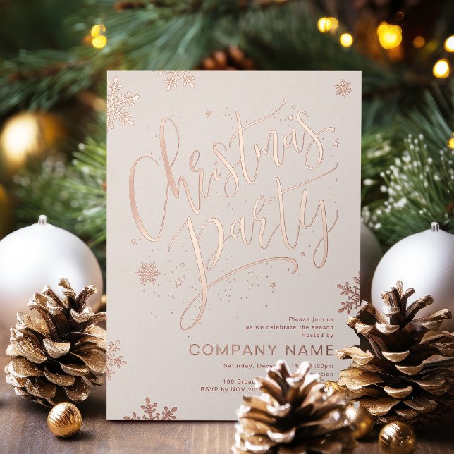 Rose Gold handwritten calligraphy Christmas Party Foil Holiday Card (Rose Gold handwritten calligraphy Christmas Party Foil Holiday Card)