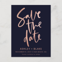 Rose Gold Handwritten Calligraphy Save the Date Announcement Postcard