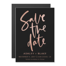 Rose Gold Handwritten Calligraphy Save the Date Magnetic Invitation