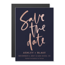 Rose Gold Handwritten Calligraphy Save the Date Magnetic Invitation