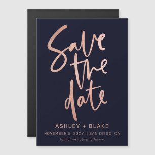 Rose Gold Handwritten Calligraphy Save the Date Magnetic Invitation