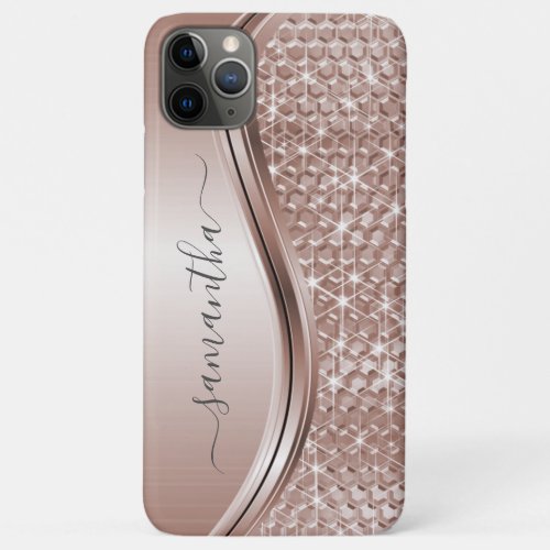 Rose Gold Handwritten Name Glitter Sparkle Bling iPhone 11 Pro Max Case