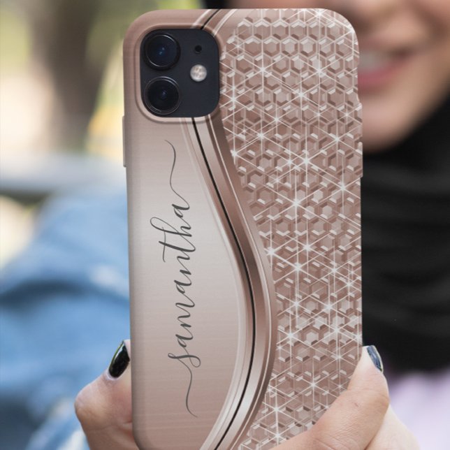 Rose Gold Handwritten Name Glitter Sparkle Bling Case-Mate iPhone Case (Creator Uploaded)