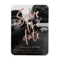 Rose Gold Handwritten Photo Save the Date Magnet