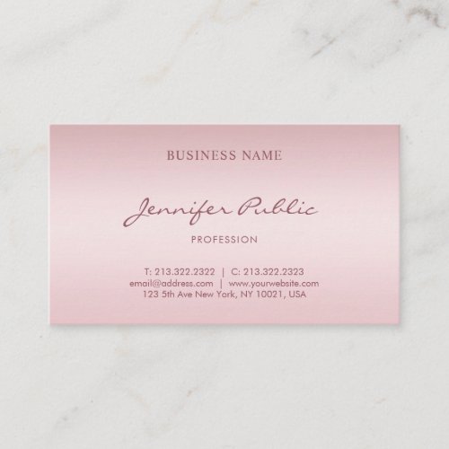 Rose Gold Handwritten Script Elegant Modern Trendy Business Card