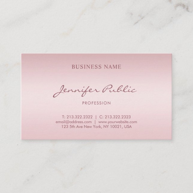 Rose Gold Handwritten Script Elegant Modern Trendy Business Card (Front)