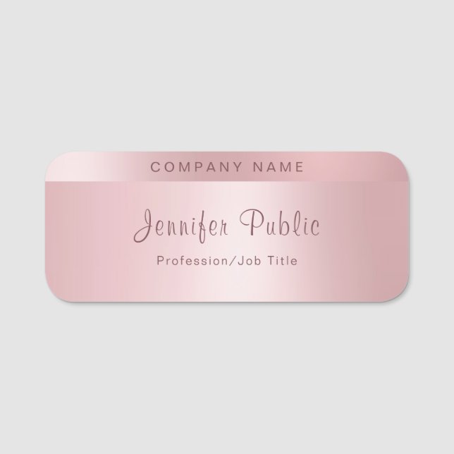 Rose Gold Handwritten Script Name Template Modern Tag (Front)