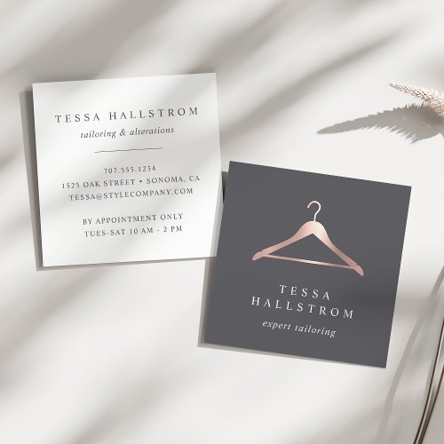 Rose Gold Hanger  Seamstress Tailor Alterations Square Business Card
