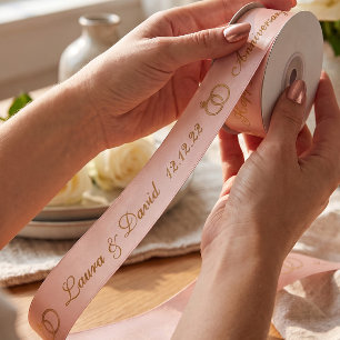 Rose Gold Happy Anniversary Personalized Name Date Satin Ribbon