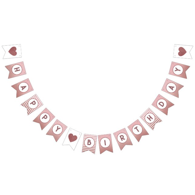 Rose Gold Happy Birthday Chic Girly Woman Party Bunting Flags (All)
