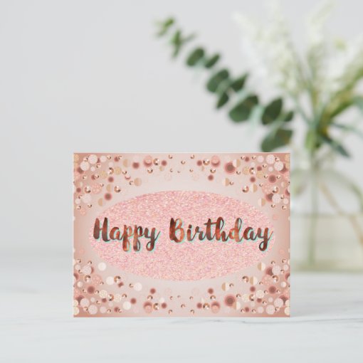 Rose Gold Happy Birthday Glitter Postcard | Zazzle