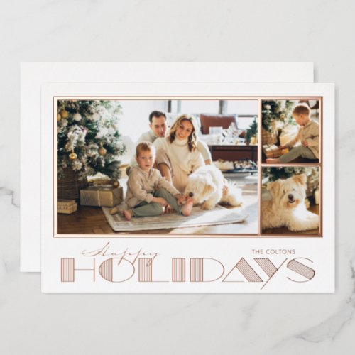 Rose Gold Happy Holidays Multi Photos Foil Holiday Card