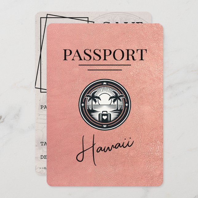 Rose Gold Hawaii Passport Save The Date (Front/Back)