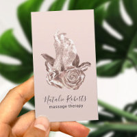 Rose Gold Healing Hands & Flowers Massage Therapy Business Card