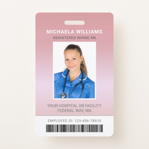 Rose Gold Healthcare Barcode Employee Photo ID Badge