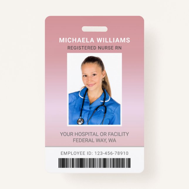 Rose Gold Healthcare Barcode Employee Photo ID Badge (Front)