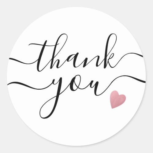 Rose Gold Heart Black And White Thank You   Classic Round Sticker