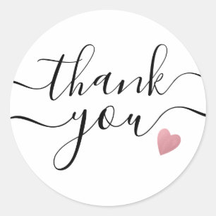 Rose Gold Heart Black And White Thank You Classic Round Sticker
