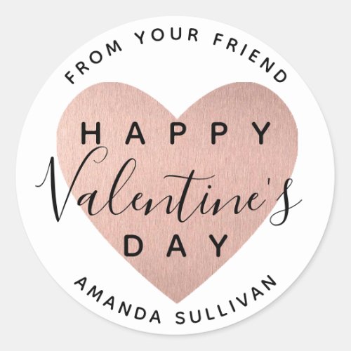 Rose Gold heart Callygraphy Happy Valentines Day Classic Round Sticker