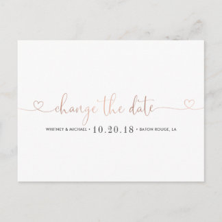 Rose Gold Heart Change the Date Announcement Postcard