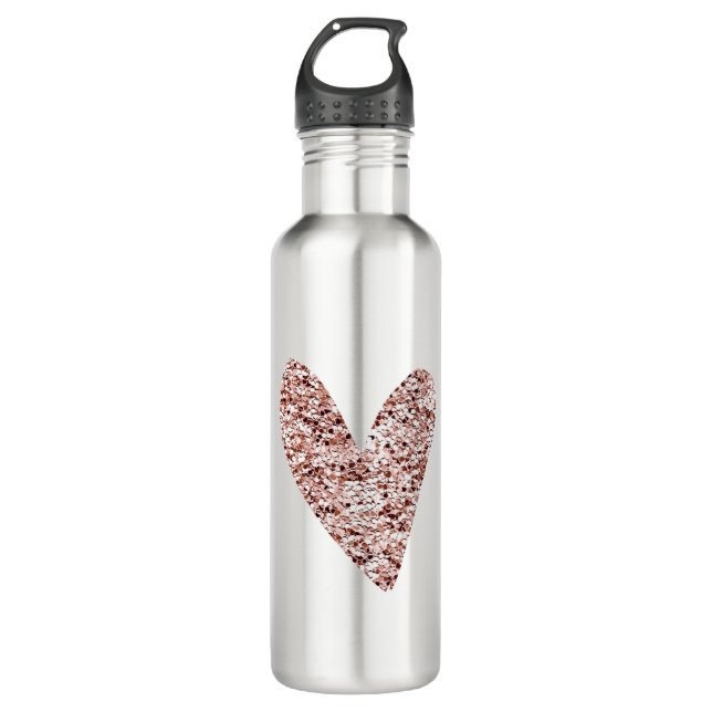 Rose Gold Heart Clipart Cute Heart Glitter Designs Stainless Steel Water Bottle (Front)