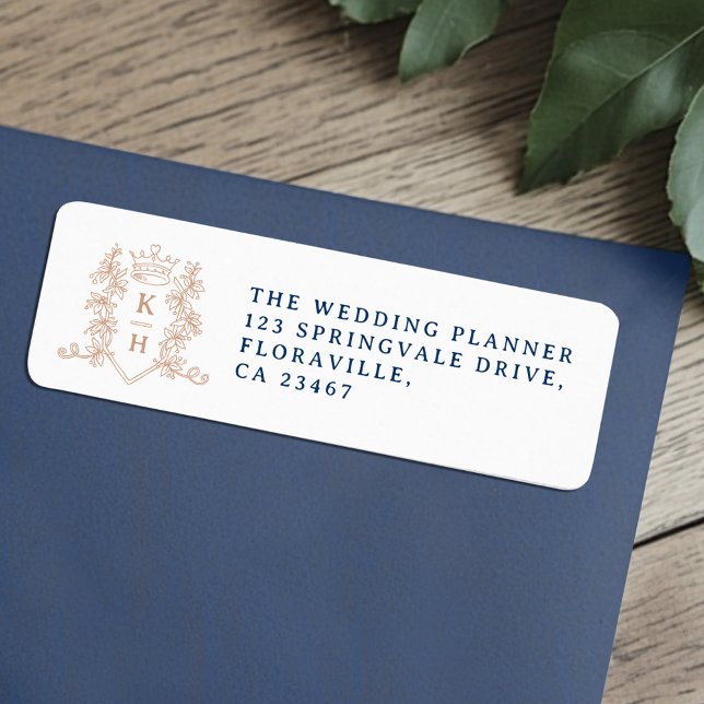 Rose gold heart crown monogram wedding label (Creator Uploaded)